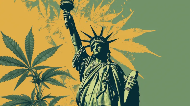 statue of liberty with marijuana